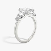 Radiant Cut - Plain Band - Three Stone Ring- 0.5 Ct Side Stone each - 18 K Gold